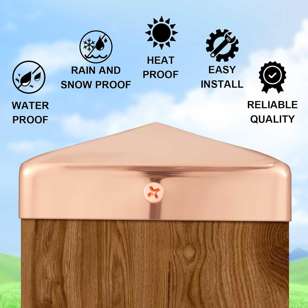 Tandefio 32 Pcs 4x4'' Solid Copper Post Caps Fence Pyramid Decking Caps with Screw for Metal Wood Cedar Fence Deck Corridors Mailbox Posts End Cover