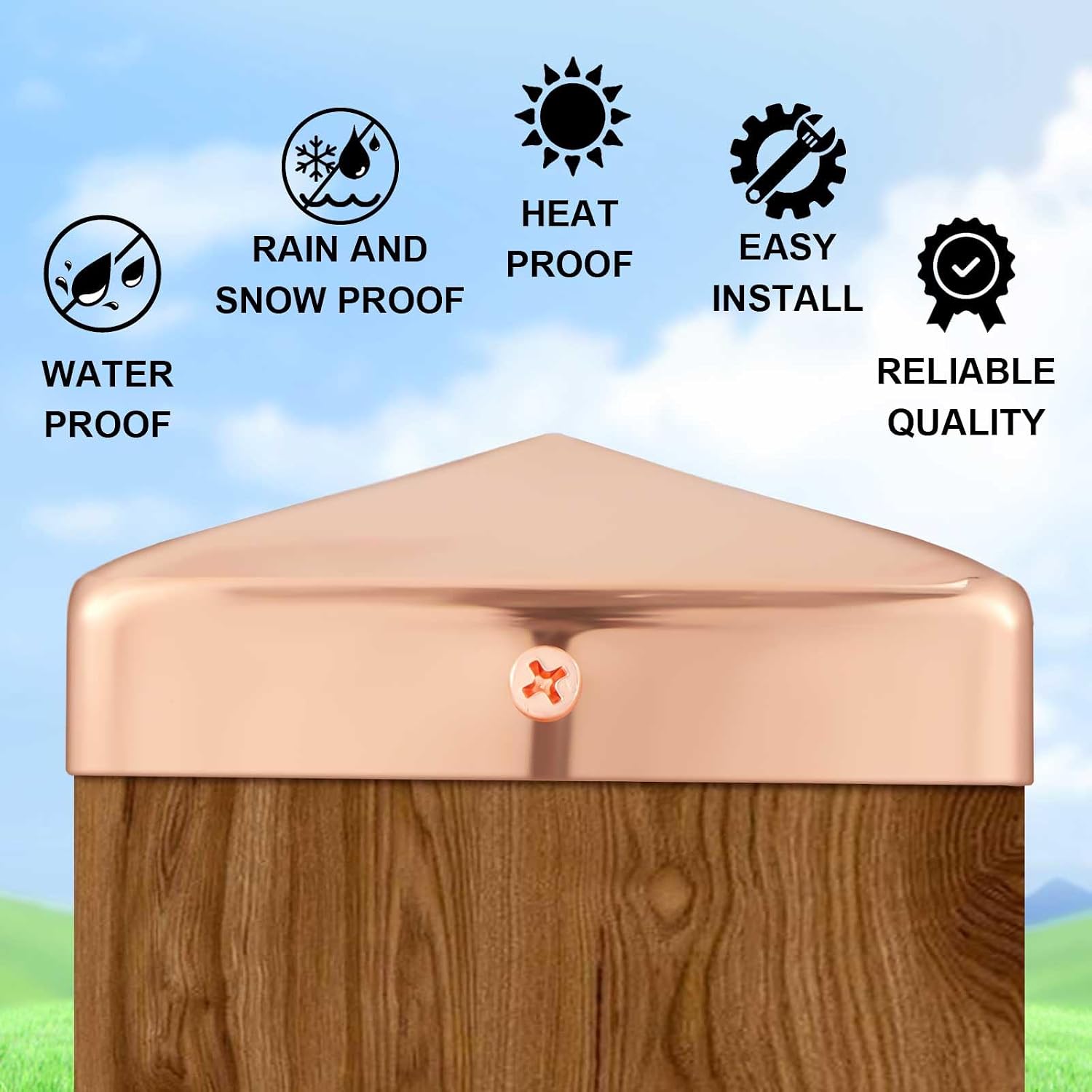 Tandefio 32 Pcs 4x4'' Solid Copper Post Caps Fence Pyramid Decking Caps with Screw for Metal Wood Cedar Fence Deck Corridors Mailbox Posts End Cover