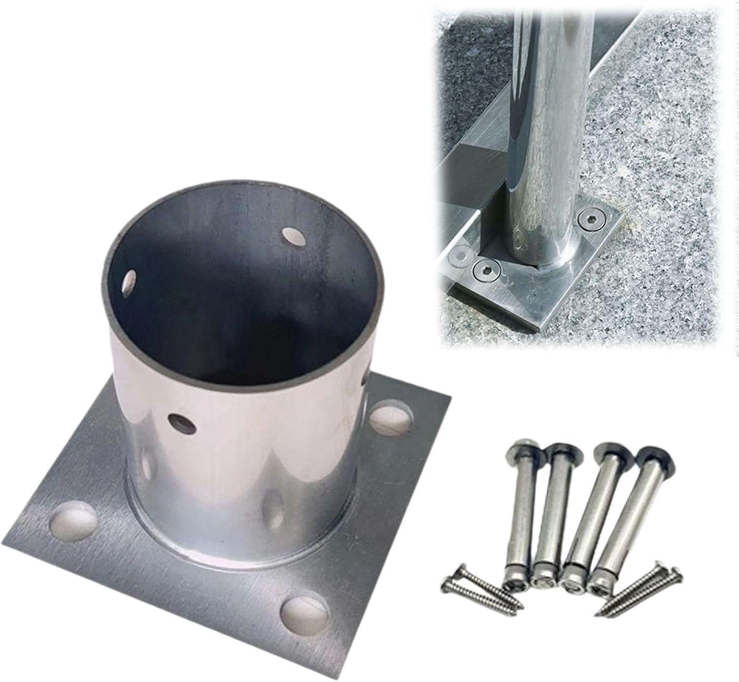 LZMZMQ 3.5 4 Inch Round Post Base, Stainless Steel Flange Anchor Base for Porch/Handrail/Railing/Fences/Mailboxes/Deck Roof, Surface Mount Post Base, 1 2 4 6 10 Pack(2pcs,Dia 110mm(4-3/10'))