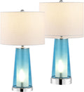JONATHAN Y 26' Chrome/Clear Blue Nightlight Table Lamp Set of 2 for Bedroom, Modern Glass Desk Lamps with White Fabric Shade, Farmhouse Living Room Decor, LED Bulbs Included (JYL1137B-SET2)
