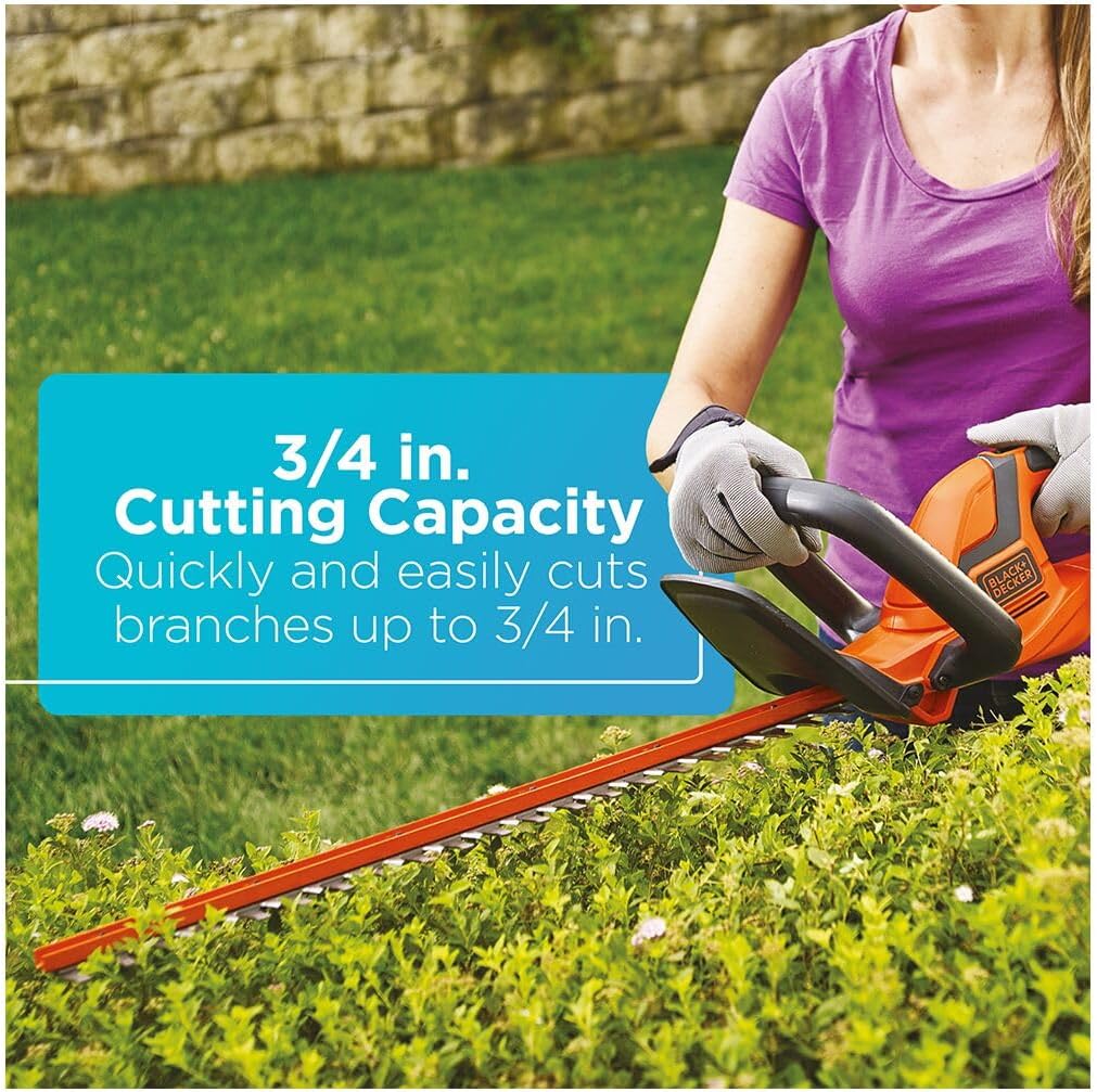 BLACK+DECKER 40V MAX Hedge Trimmer, 22' Blade Length, Powerful Motor with Reduced Vibrations, Sharp Blades for 3/4' Thick Cuts, Battery and Charger Included (LHT2240C)