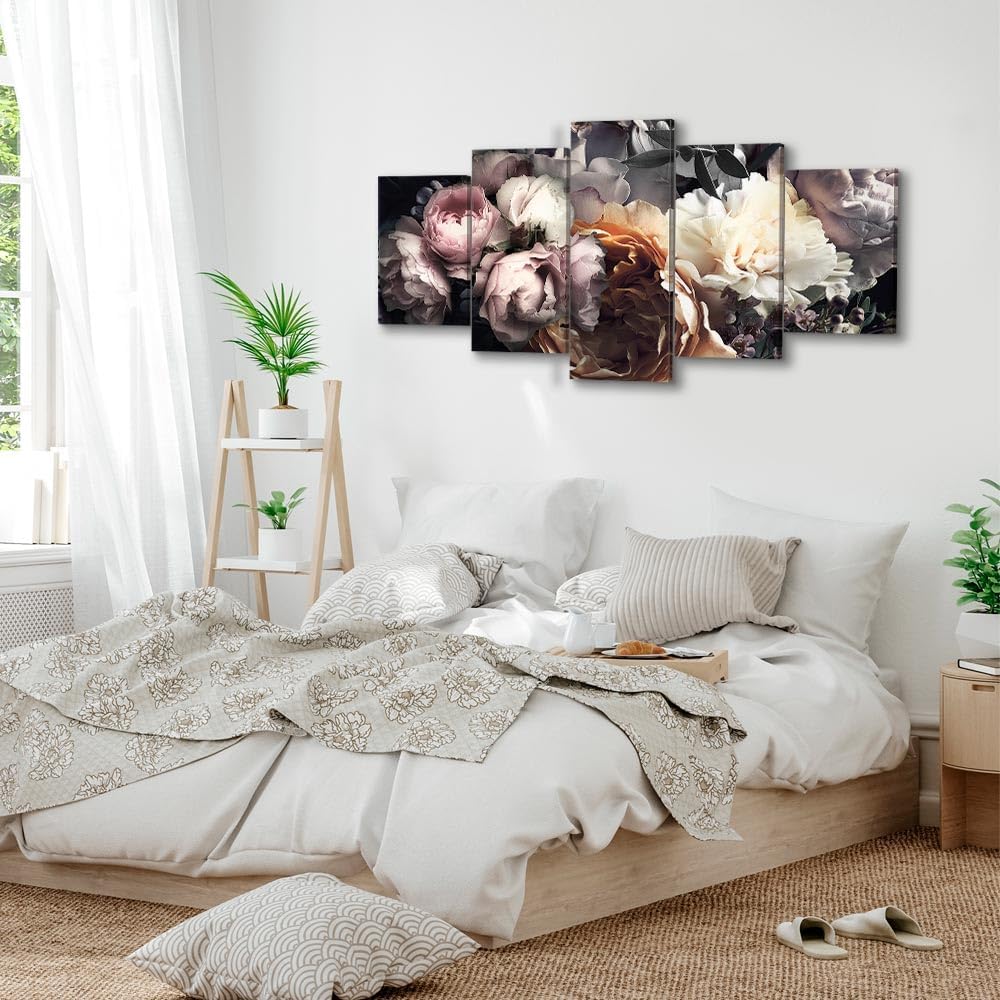 artgeist Canvas Wall Art Print Flowers 59x30 in - 5pcs Home Decor Framed Stretched Picture Photo Painting Artwork Image Rose Nature Plants Peonies b-C-0663-b-m
