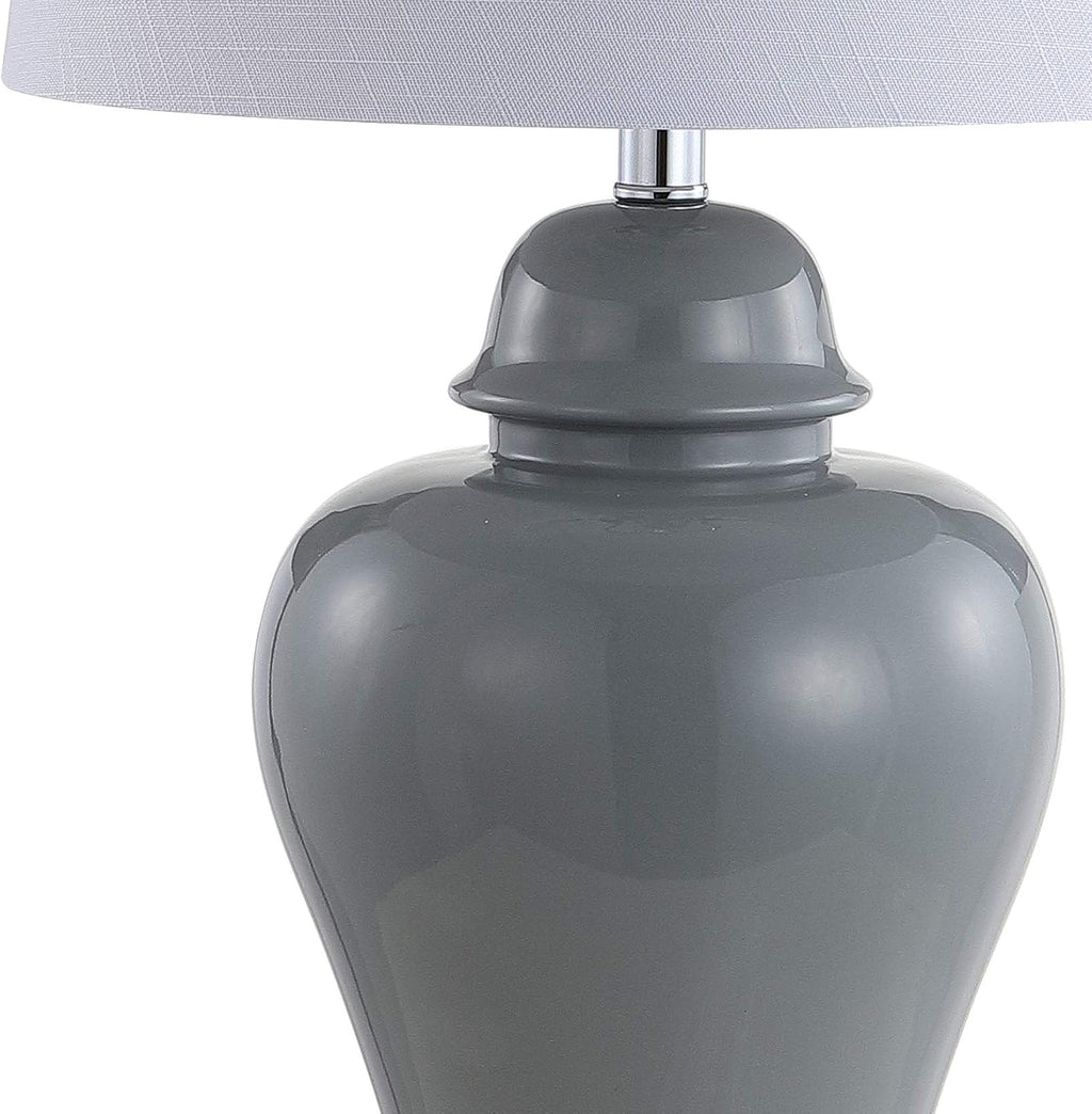 JONATHAN Y 27' Gray Ceramic Urn Table Lamp Set of 2 for Living Room, Bedside Nightstand Lamps for Bedroom, Farmhouse Decor with White Linen Shade, LED Bulbs Included JYL4020A-SET2