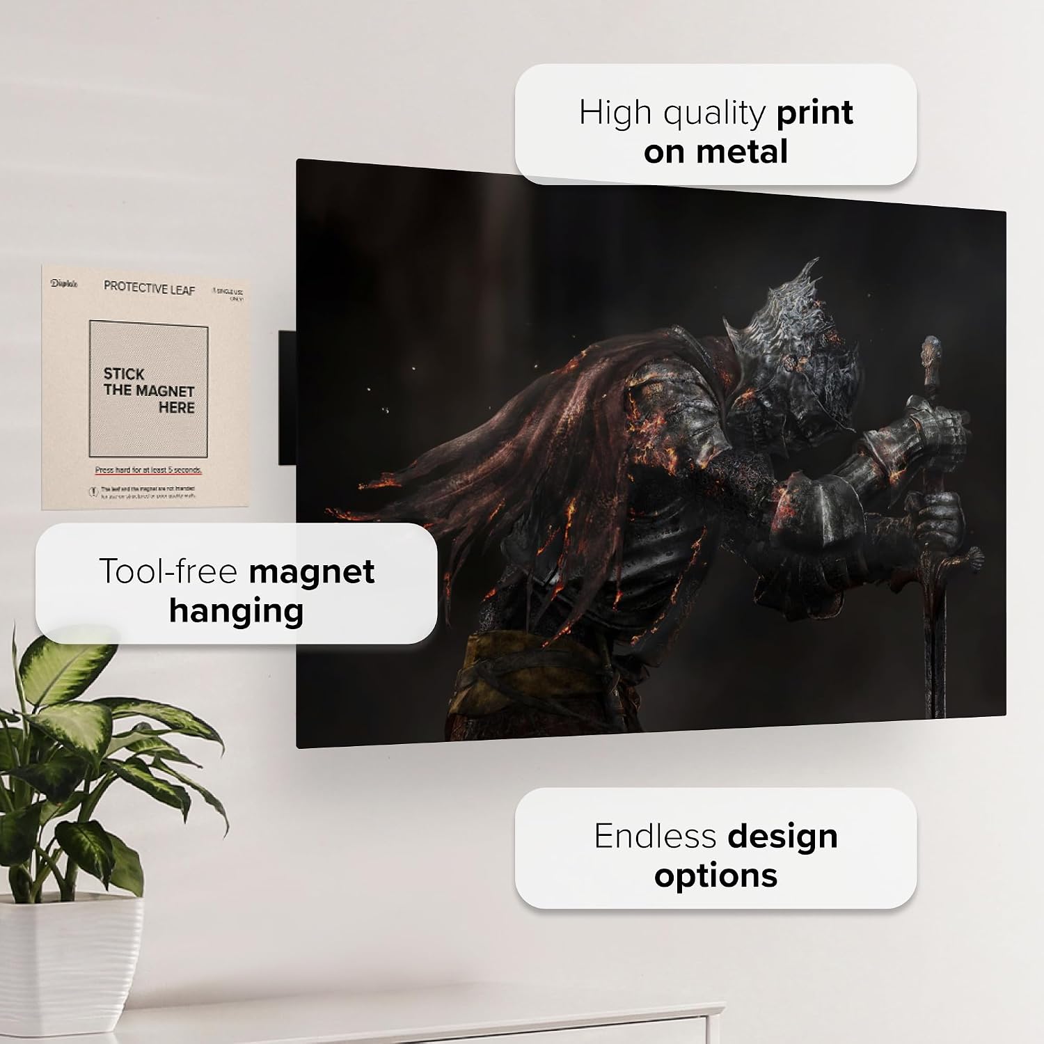 Displate Metal Poster DARK SOULS III Wall Art L | Wall-safe magnetic mounting, no drilling or tools. Easy to mount, artwork, wall decor home living room, bedrooms, offices.