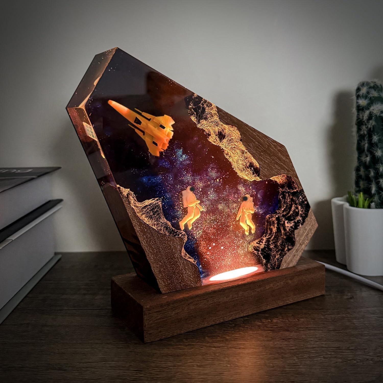 Space Resin Lamp - Handmade Galaxy Resin Night Light with USB Port, Variable Lights, Space Gifts for Adults, Astronaut Enthusiast Collectibles, Unique Birthday Gifts for Him & Her (10'x6')