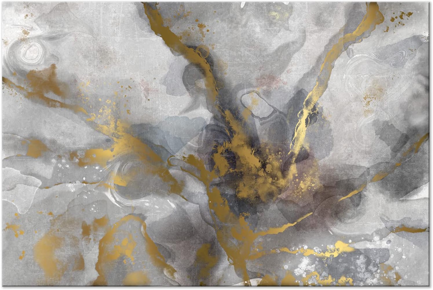 artgeist - Textured Canvas Wall Art Abstract 35x24 in - 1pcs Painting Canvas Prints with Acrylic Gel Texture - Picture Artwork Image - Contemporary Modern Wall Home Paint Stains Grey a-A-0900-b-a
