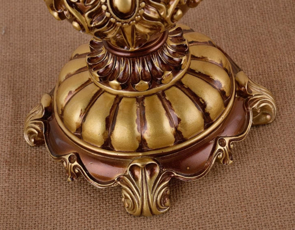Victorian Style Table Lamp Handmade Traditional Brown Gold Lace Fabric Bedside Lamp Antique Painted Resin Base Desk Lamp for Bedroom Living Room Office, 13' W, 21.6' H. (A1)