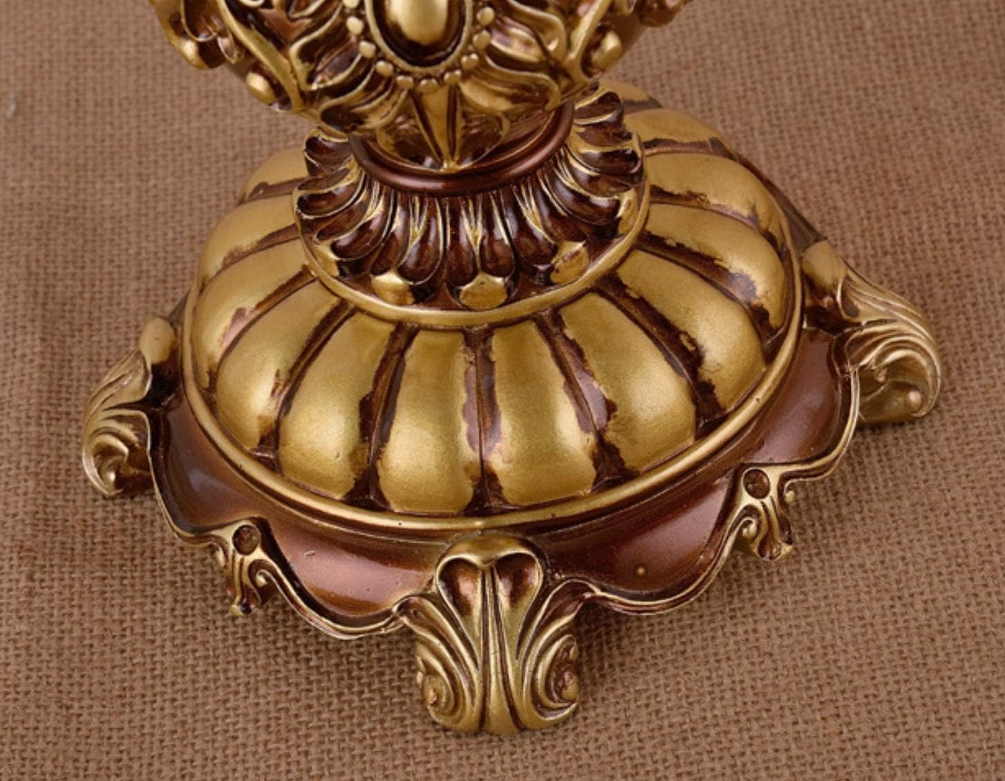 Victorian Style Table Lamp Handmade Traditional Brown Gold Lace Fabric Bedside Lamp Antique Painted Resin Base Desk Lamp for Bedroom Living Room Office, 13' W, 21.6' H. (A1)
