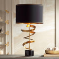 Possini Euro Design Twist Modern Table Lamp 31' Tall Sculptural Brass Gold Metal Marble Black Drum Shade with Gold Liner Decor Bedroom Living Room Nightstand Bedside Night Stand Office Kids Room