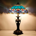 Tiffany Lamp(2 Lights) Stained Glass Table Lamp Bedside Desk Reading Light 16X16X24 Inch Decor Bedroom Living Room Home Office (Blue Baroque)