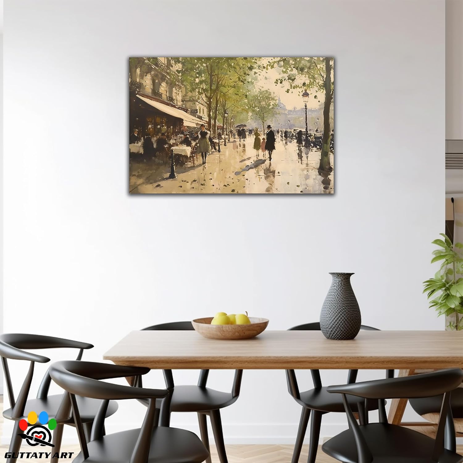 French Country Decor Wall Art, Rustic Cityscape Landscape Paris Pictures, Retro French Bustling Streets Wall Poster, Antique French European Street Scene Posters for LivingRoom Bedroom 32x48 Inch