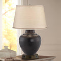 Barnes and Ivy Brighton Rustic Farmhouse Table Lamp 27 1/4' Tall with USB and AC Power Outlet in Base Bronze Hammered Pot Beige Drum Shade for Bedroom Living Room House Home Bedside Nightstand