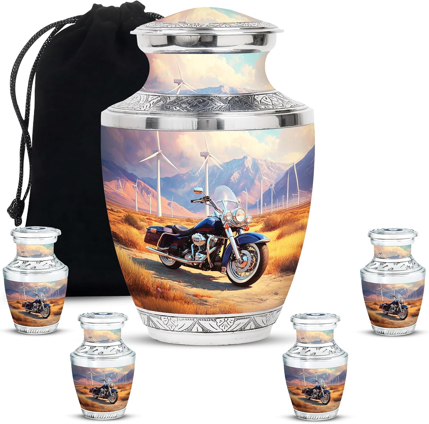 Motorcycle Urns for Human Ashes Adult Man - Brown Urn for Adult Female - Small Urn for Women - Funeral for Male - Cremation Urns for Human Ashes Motorcycle - Set of 5, 10 Inch & 3 Inch