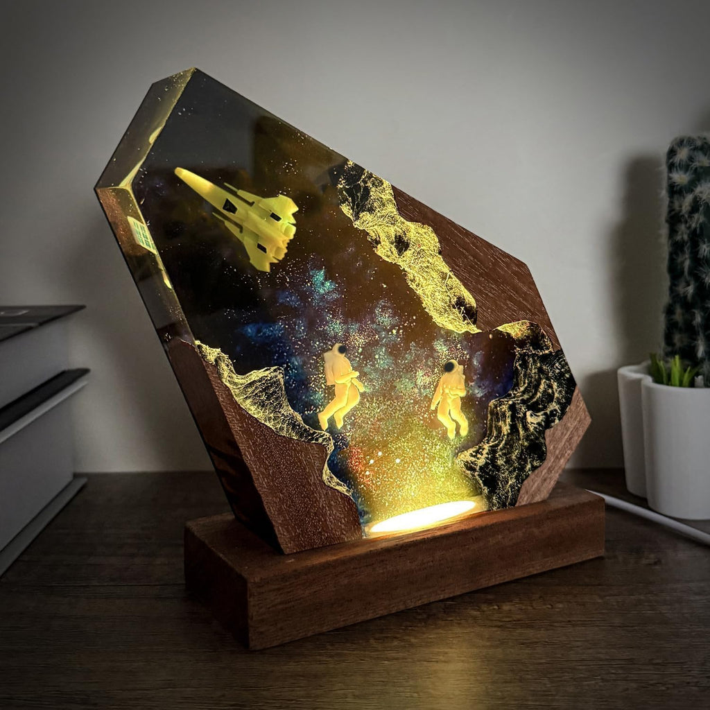 Space Resin Lamp - Handmade Galaxy Resin Night Light with USB Port, Variable Lights, Space Gifts for Adults, Astronaut Enthusiast Collectibles, Unique Birthday Gifts for Him & Her (10'x6')