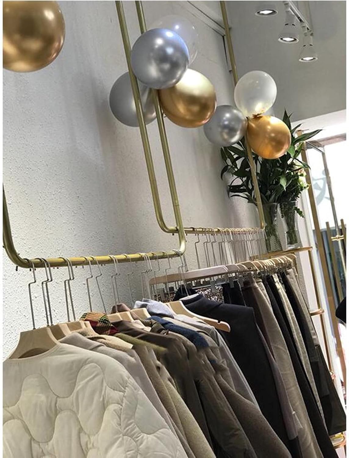 Clothing Store Display Racks, Wall-Mounted Heavy-Duty Clothes Rails, Detachable Clothes Storage Racks, Metal Ceiling Hangers for Bridal Shops(Golden-80Cmx125Cm