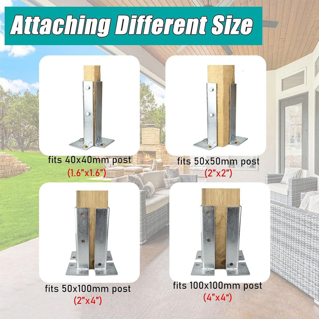 Adjustable Half Post Bracket for Repairing and Strengthening Post, Sturdy Mailbox Post Anchors, Pavilion Deck Railing Column Base Fit 1x1 2x2 3x3 4x4 1x2 2x3 2x4 Post(4PCS)