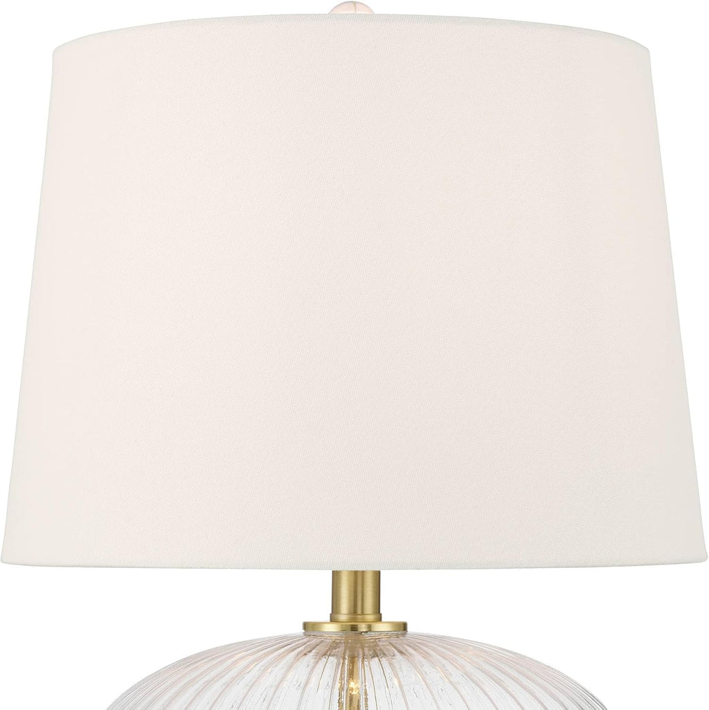 360 Lighting Darrah 20' High Small Mid Century Modern Accent Table Lamp USB Port Clear Glass Gold Brass Finish Single Off-White Shade Living Room Charging Bedroom Bedside Nightstand House Office