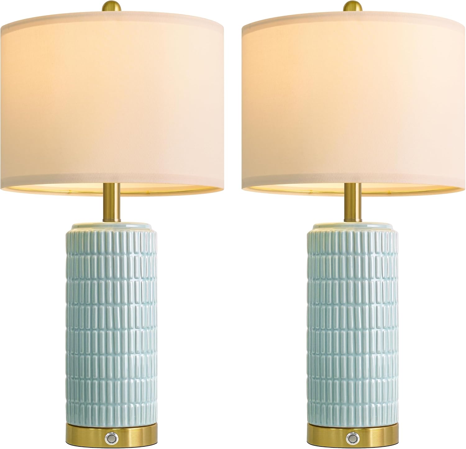 PoKat 25'' Bedside Table Lamps Set of 2 for Living Room, 3-Way Dimmable Touch Lamps for Bedroom, Modern Lamps for Nightstand with USB Ports, Coastal Blue Lamp for Office Sideboard (Bulbs Included)