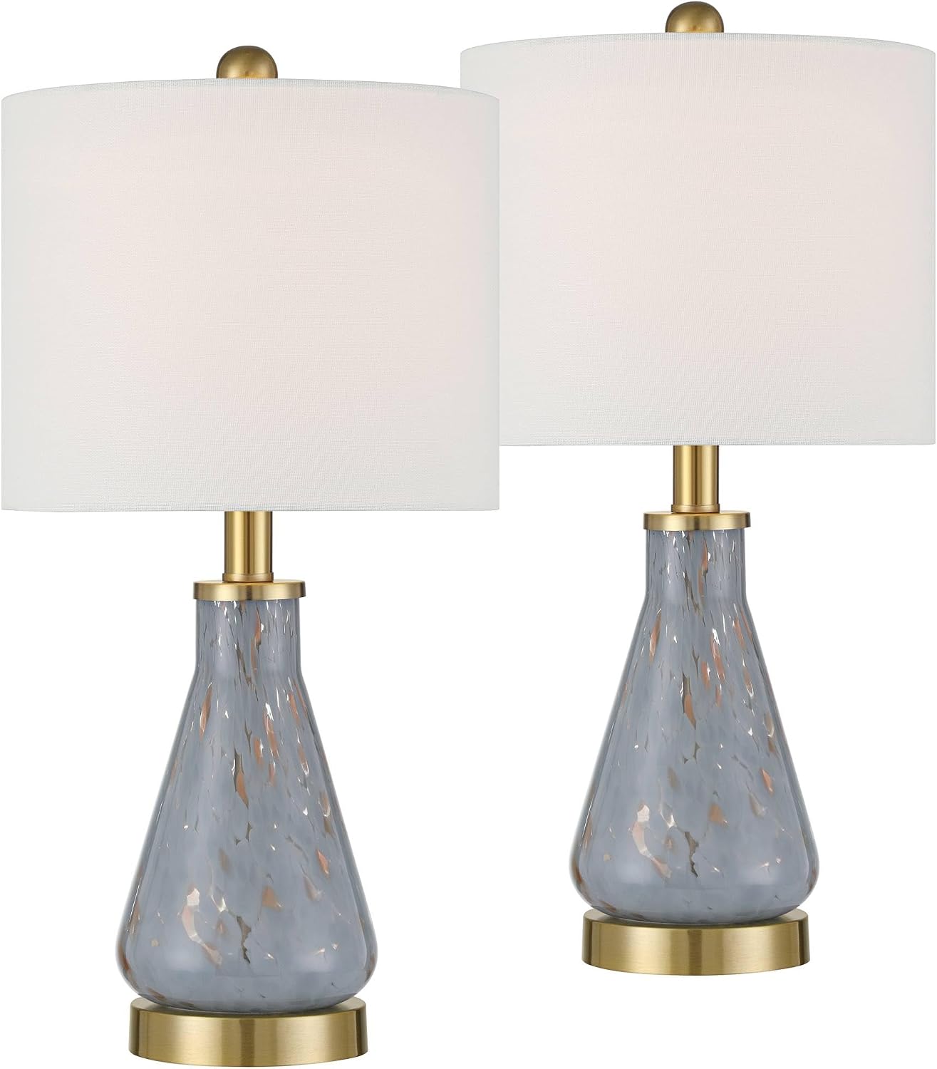 360 Lighting Alexia 20' High Small Modern Accent Table Lamps Set of 2 Gold Blue Finish Glass Fabric White Shade Living Room Bedroom Bedside Nightstand House Office Home Reading Kitchen Entryway