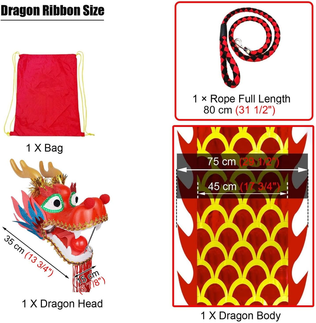 Kunovo Dragon Poi White Dance Dragon Flinging Ribbon, Traditional Fitness Spinning Drago Ribbons with Dragon Head, Dragon Poi Set for Juggling/Event Celebration (Size : 6 m (20 ft)), 58741