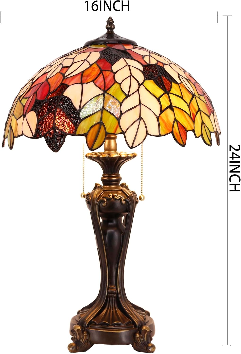 Tiffany Lamp(2 Lights) Stained Glass Table Lamp Bedside Desk Reading Light 16X16X24 Inch Decor Bedroom Living Room Home Office (Maple Leaf)