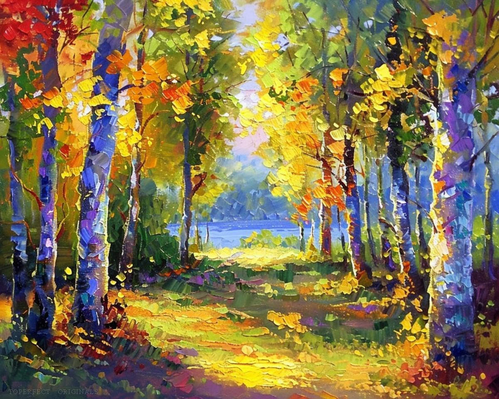 30 Original woods art forest painting in acrylic, autumn landscape artwork, trees framed painting or unframed for modern house decor, handmade grove canvas art by college teachers 2