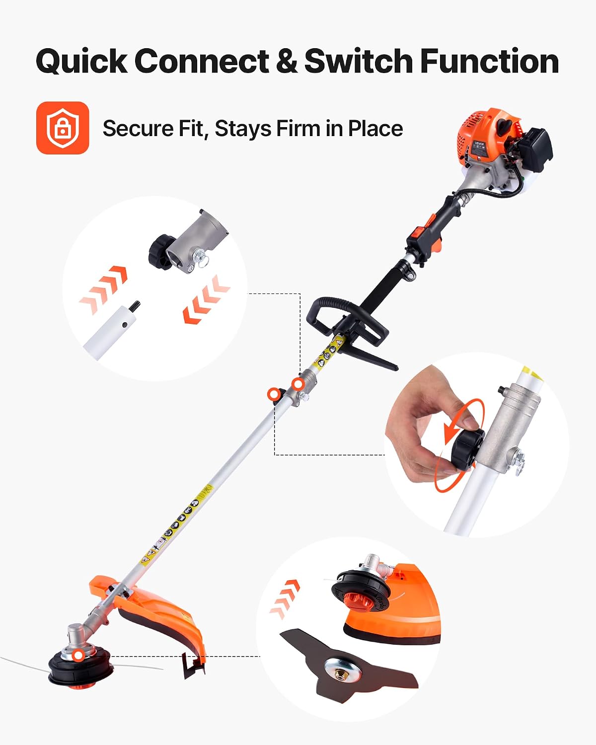 VEVOR 52cc Gas-Powered 6-in-1 Multi-Functional Trimmer - Hedge Trimmer, Brush Cutter, Weed Eater, Edger, Pole Saw & Chainsaw Pruner, EPA, CE & EMC Certified