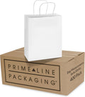 Prime Line Packaging White Paper Bags, Kraft Gift Bags with Handles for Small Business, Boutique, Retail, Shopping, Birthdays, Party Favors, Bulk, 8x4x10, 400 Pack