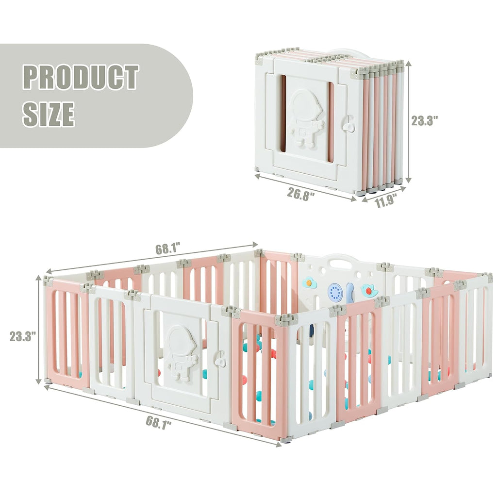 Bestgame Baby Play Pen, Foldable Play Pens for Babies and Toddlers, 22 Panels Extra Large Baby Playpen, Astronauts Portable Fence, Kids Gate Playpen Yard - Pink