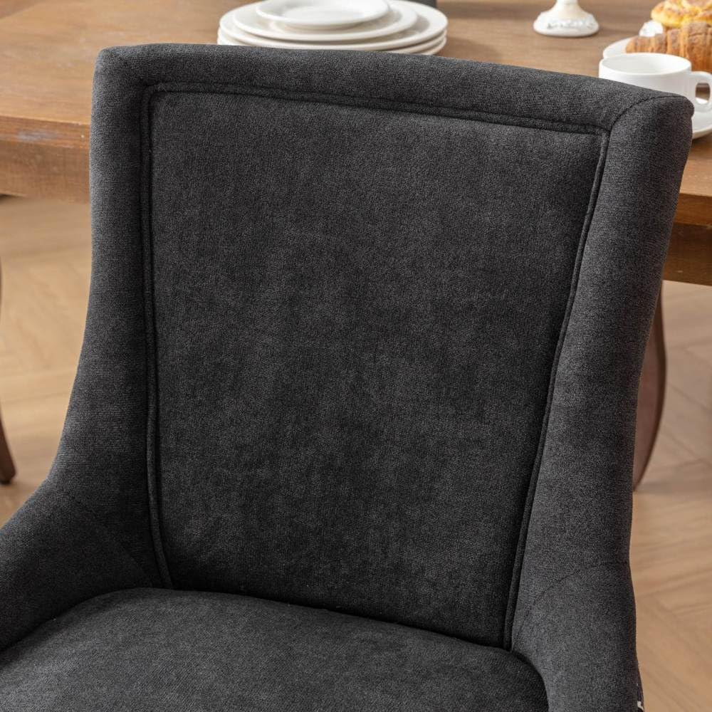 Dining Chairs Set of 2, Thickened Fabric Upholstered Chair with Neutral Solid Wood Legs & Bronze Nailhead Trim, Comfortable Accent Chairs for Dining Room/Kitchen/Living Space(Black+ Patterned+ Fabric)