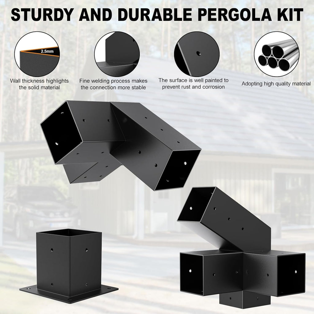 Heavy Duty 30°Slanted Roof Wall Mount 4x4 Pergola Bracket Kit,Angled Construction Pergola Hardware for Outdoor Wood Pergolas, Gazebo, Sheds