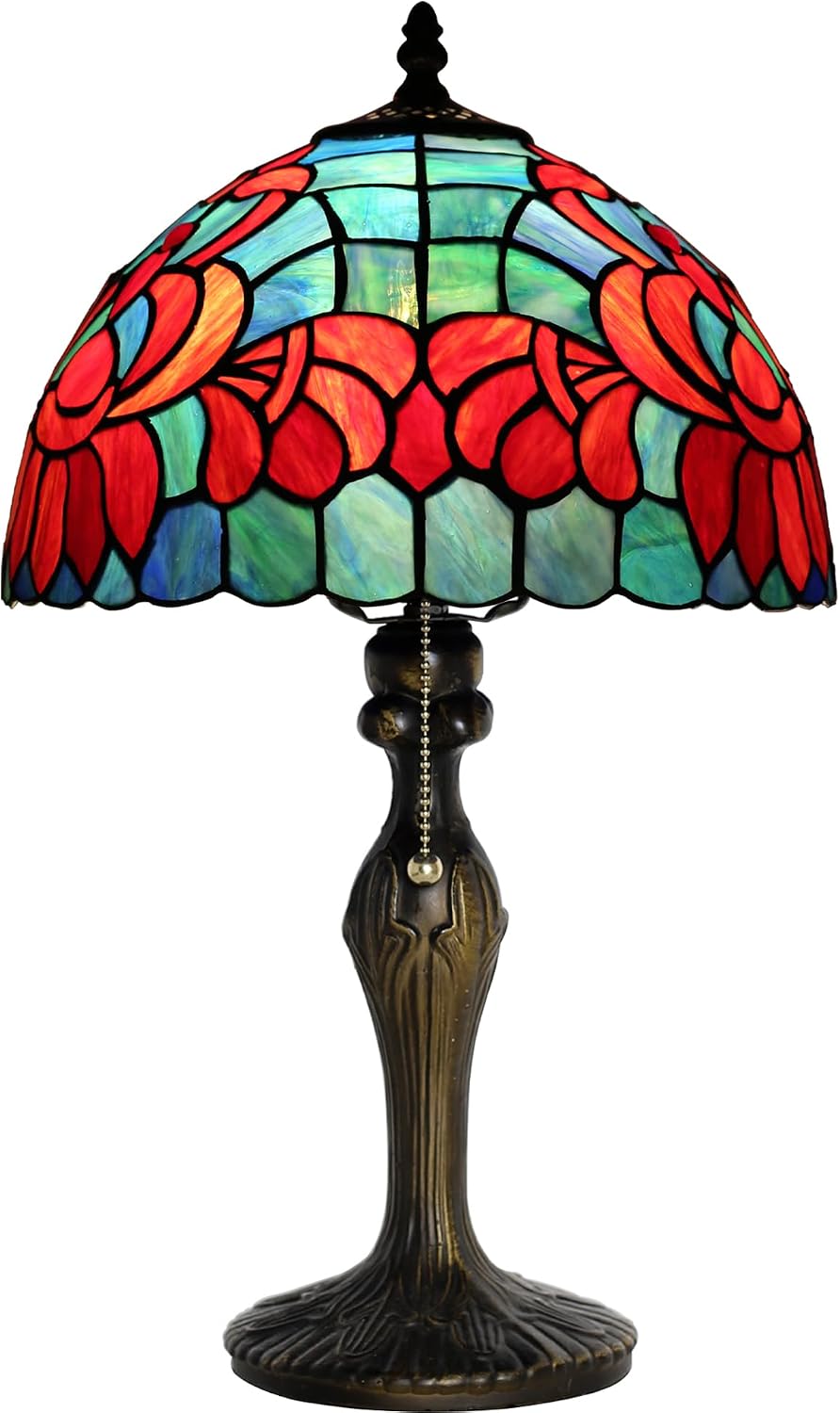 Tiffany Lamp Stained Glass Table Lamp Bedside Reading Lamp 12 x 19' Lotus Style Decorative Lamp for Desk Living Room Bedroom Study Office Light Home Decor Ambient Gift