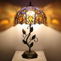 Tiffany Lamp Purple Brown Jewelry Baroque Style Stained Glass Table Lamp Desk Bedside Reading Light 12X12X19 Inches Bronze Resin Metal Leaf Base