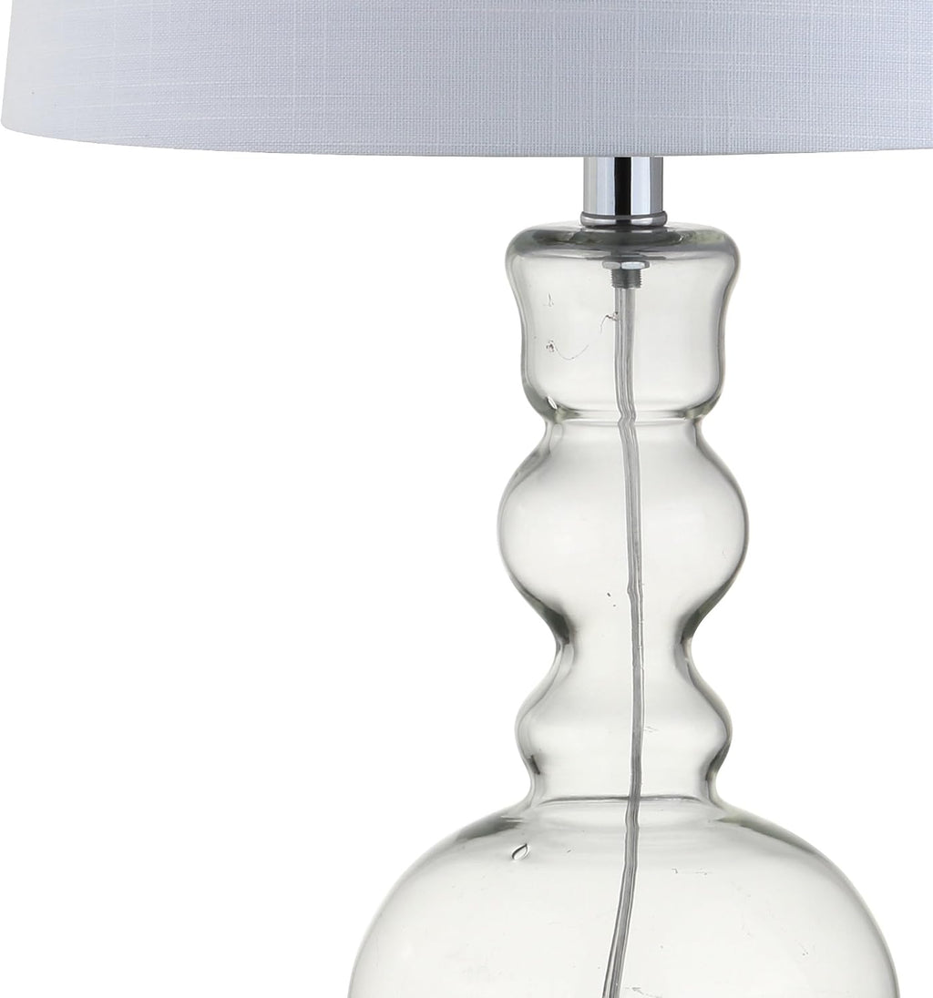 JONATHAN Y 28.5' Clear Glass Table Lamp Set of 2 for Living Room Bedroom Decor, Modern Bedside Lamps with White Linen Shade, LED Bulbs Included (JYL1061B-SET2)
