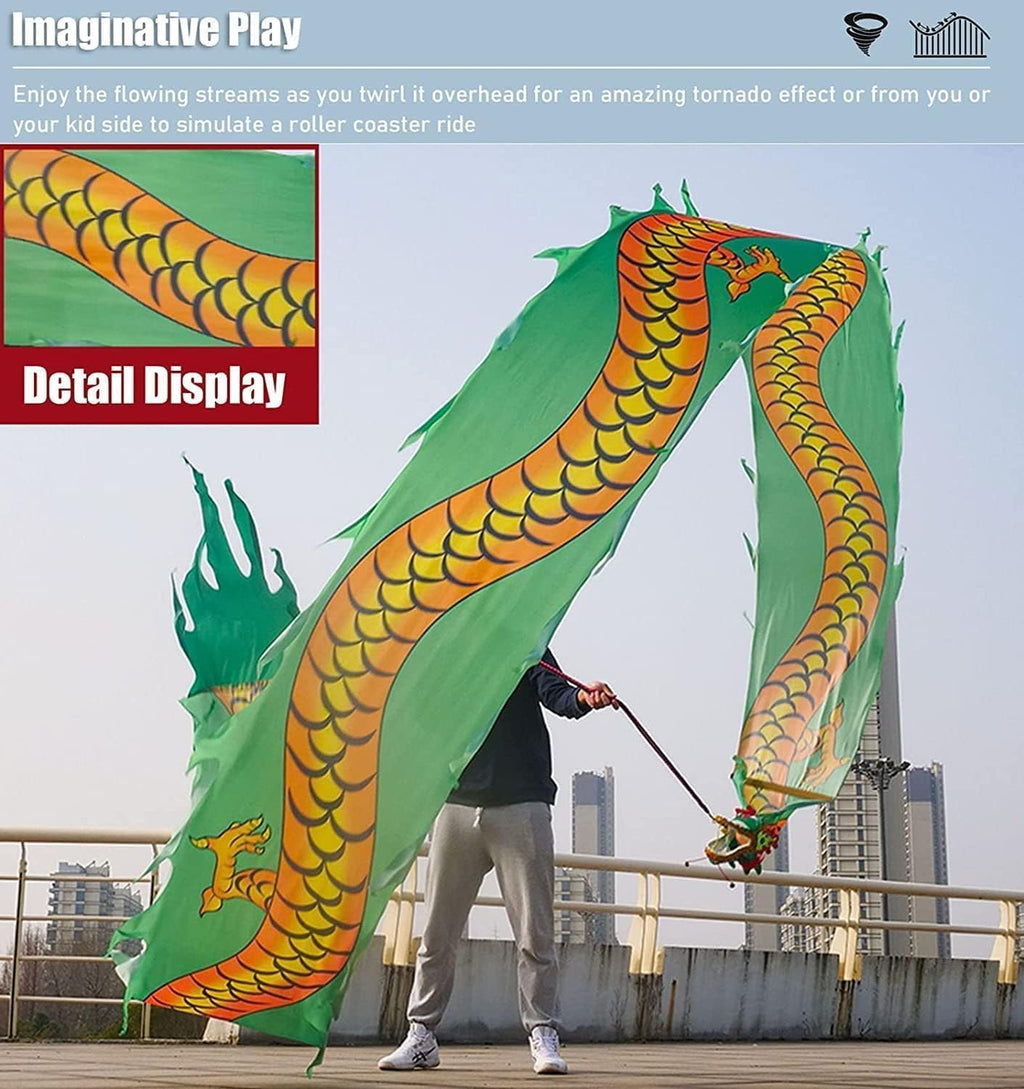Lion Dance Cloth Silk Streamer Dragon Dance Ribbon with Head Flowy Shaking Flinging Lion Dragon Dances(C,10m/33ft)