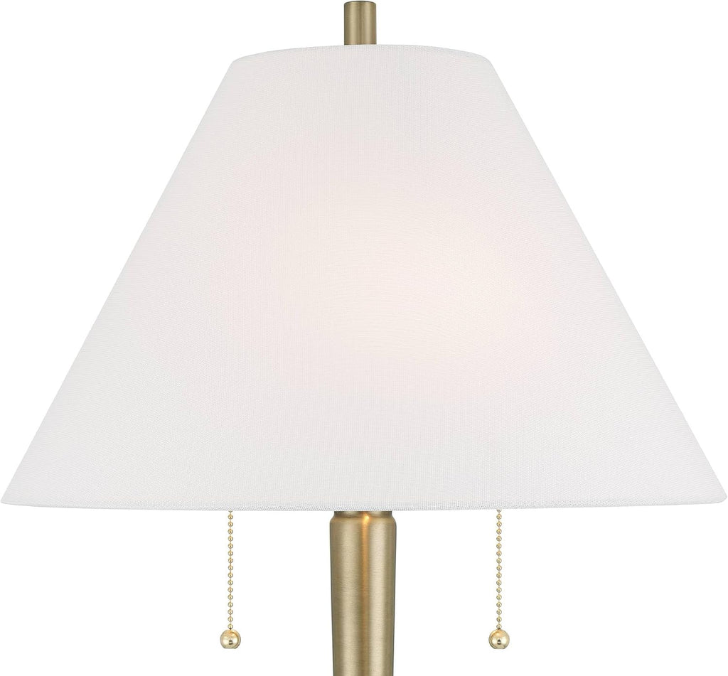 Possini Euro Design Brandi 27 1/2' Tall Modern Glam Luxury Table Lamp Pull Chain Gold Brass Finish Metal Marble Single White Shade Living Room Bedroom Bedside Nightstand House Office Home Reading
