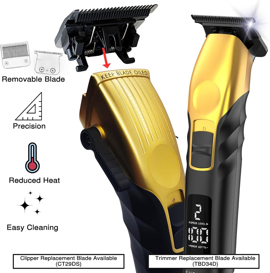 Supreme Trimmer 2-in-1 2Spee Beard Trimmer & Hair Clipper Combo | Removable Blades, 2 Speeds, LCD Display | Cordless Professional Barber Tools - Easy Color Coded Clipper Guide Combs | STB280 (Gold)