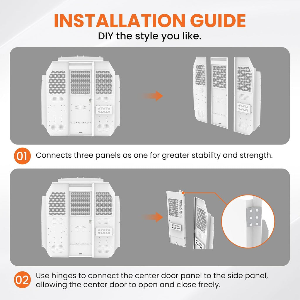 Cargo Van Partition for Ford Transit 150 250 350 Mid Roof, Hinged Center Door with Door Lock and Clear Acrylic Window,Heavy-Duty Steel Van Safety Partition Bulkhead, 2015–2025,White