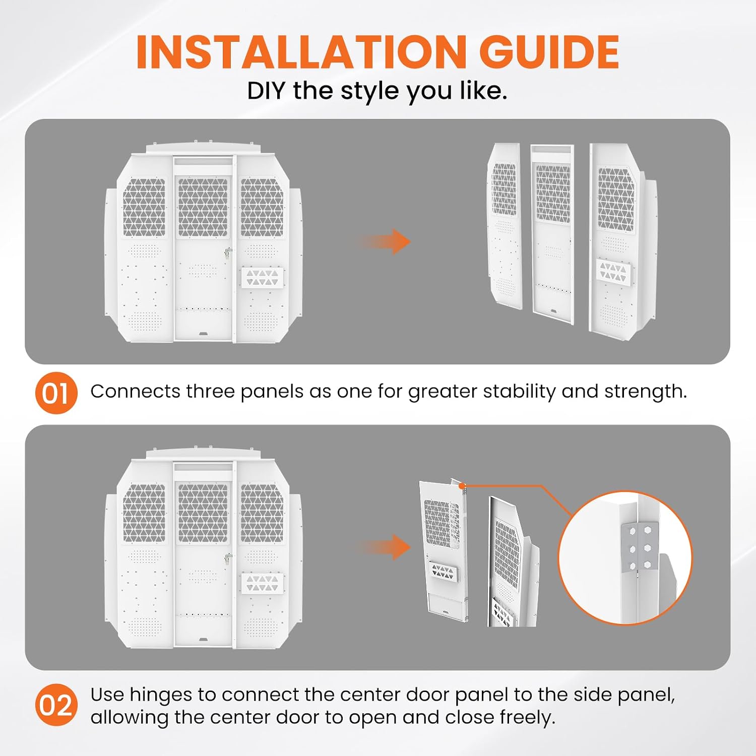 Cargo Van Partition for Ford Transit 150 250 350 Mid Roof, Hinged Center Door with Door Lock and Clear Acrylic Window,Heavy-Duty Steel Van Safety Partition Bulkhead, 2015–2025,White