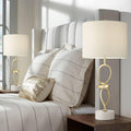 360 Lighting Liza 26 1/2' Tall Luxe Modern Glam Table Lamps Set of 2 Gold Sculptural Living Room Bedroom Bedside Nightstand House Office Home Reading Kitchen Entryway Linen White Shade