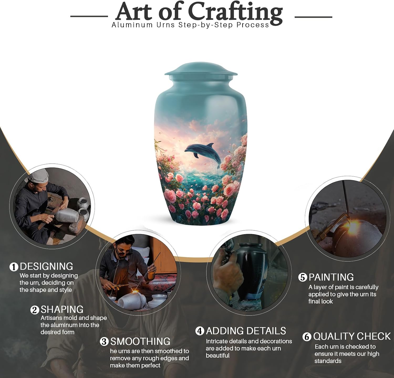 Dolphin Urns for Human Ashes Adult Male - Funeral Cremation Urns for Ashes Adult - Sunset Keepsake Memorial Urn - Blue Decorative Burial Ash Holder for Male & Female, Set of 5-10 Inch, 3 Inch