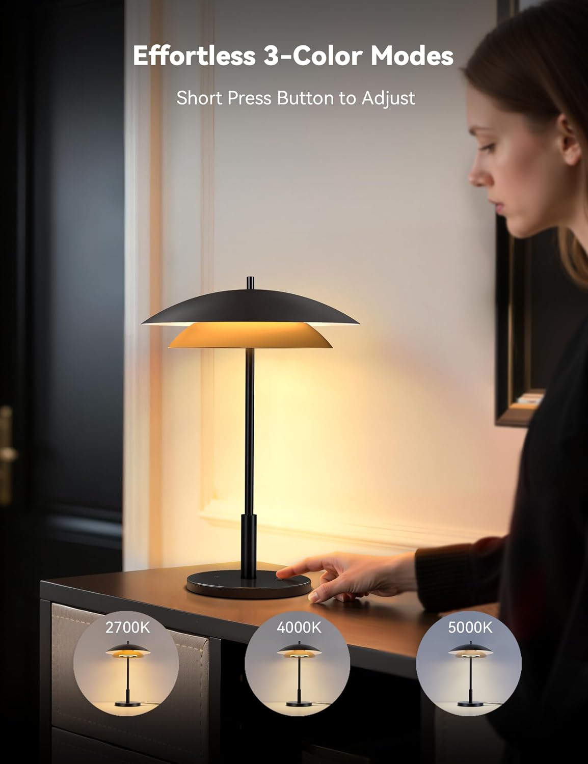 Tubicen Modern Industrial Table Lamp Black and Gold Bedside Nightstand Lamp with Charging Port 3-Color Dimmable 18W LED Modern Plug in Metal Art Deco Touch Lamp for Living Room Bedroom Office 15.7' H