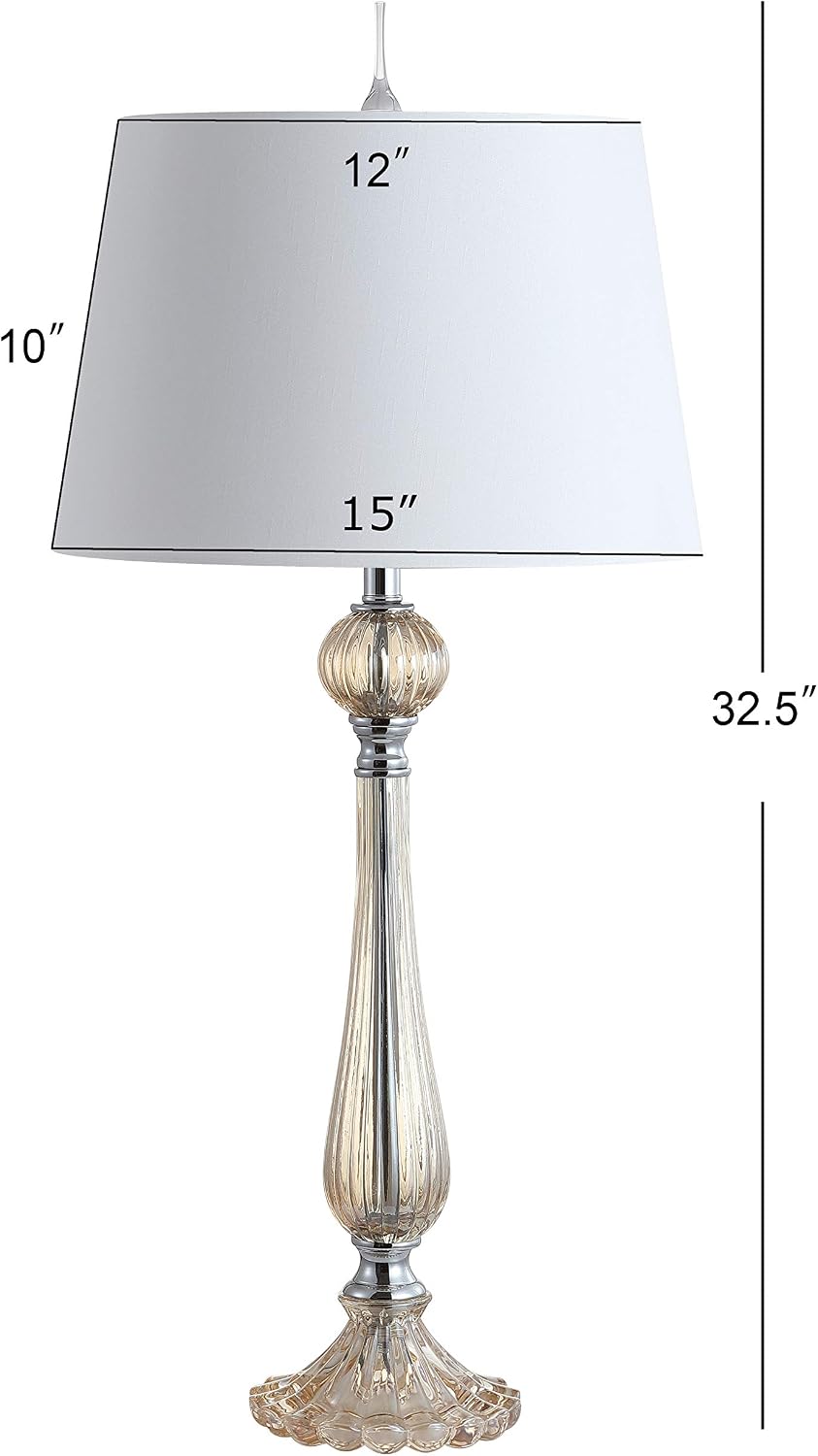 JONATHAN Y 32.5' Champagne Glass Table Lamp Set of 2 for Living Room Bedroom, Traditional French Country Bedside Lamps with White Faux Silk Shade, LED Bulbs Included JYL2067A-SET2