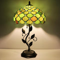 Tiffany Lamp Brownish Green Pearl Style Stained Glass Table Lamp Desk Bedside Reading Light 12X12X19 Inches with Metal Leaf Base