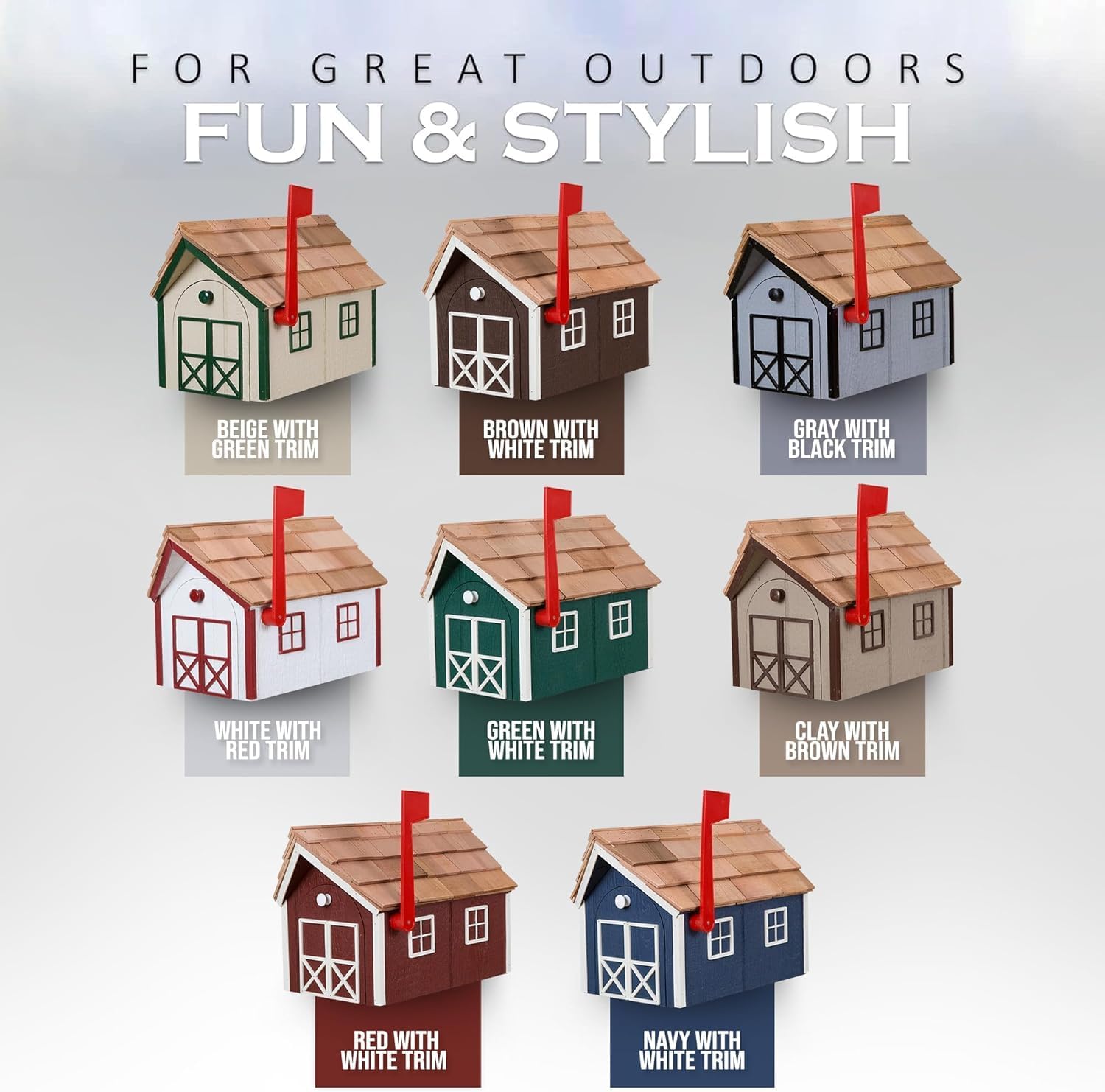 Peaceful Classics Amish Cedar Roof Wooden Mailbox with Window & Door Trim, Handcrafted Mailboxes for Outside, Post Mount Residential Mailboxes - (Country Blue & White, Wood)