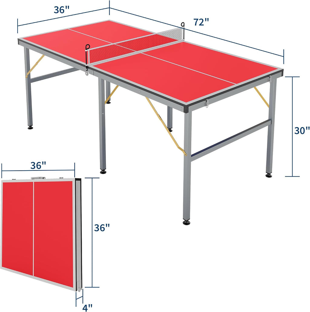 GarveeLife Professional Outdoor Table Tennis Tables,6x3FT Indoor/Outdoor Portable Ping Pong Table Game with Net for Adults/Teens,2 Table Tennis Paddles and 3 Balls