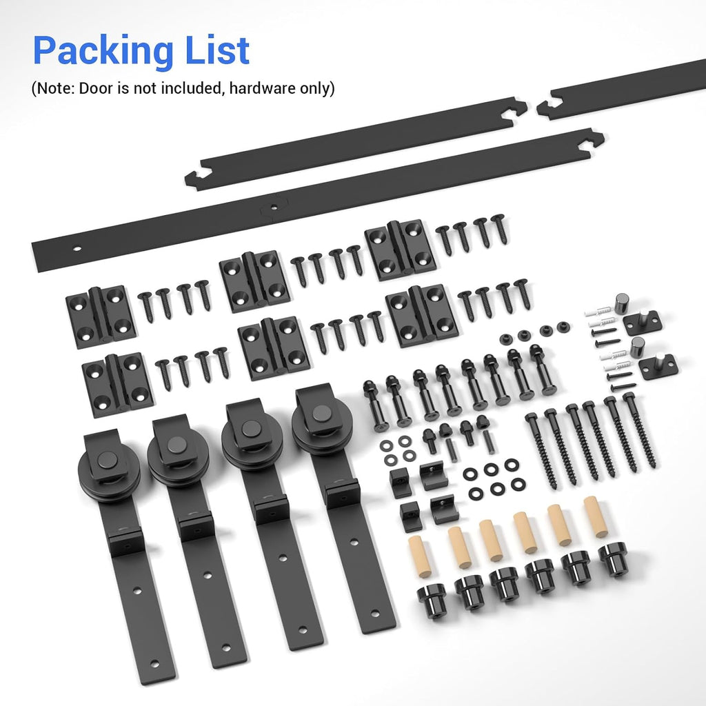 CCJH 108' Bi-Folding Sliding Barn Door Hardware Kit for 4 Doors,Slide Smoothly Quietly,Black Track J Shape Roller,No Door