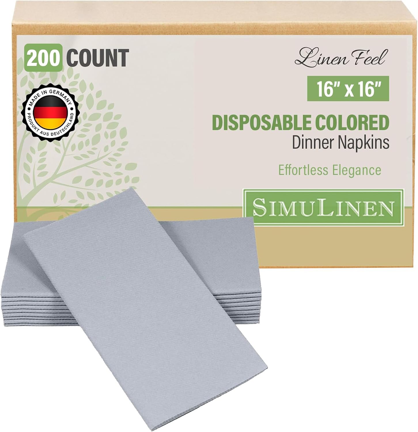 SimuLinen Grey Linen Feel Disposable Dinner Napkins - Cloth-Like Kosher Napkins for Weddings and Showers, 16'x16', Box of 300