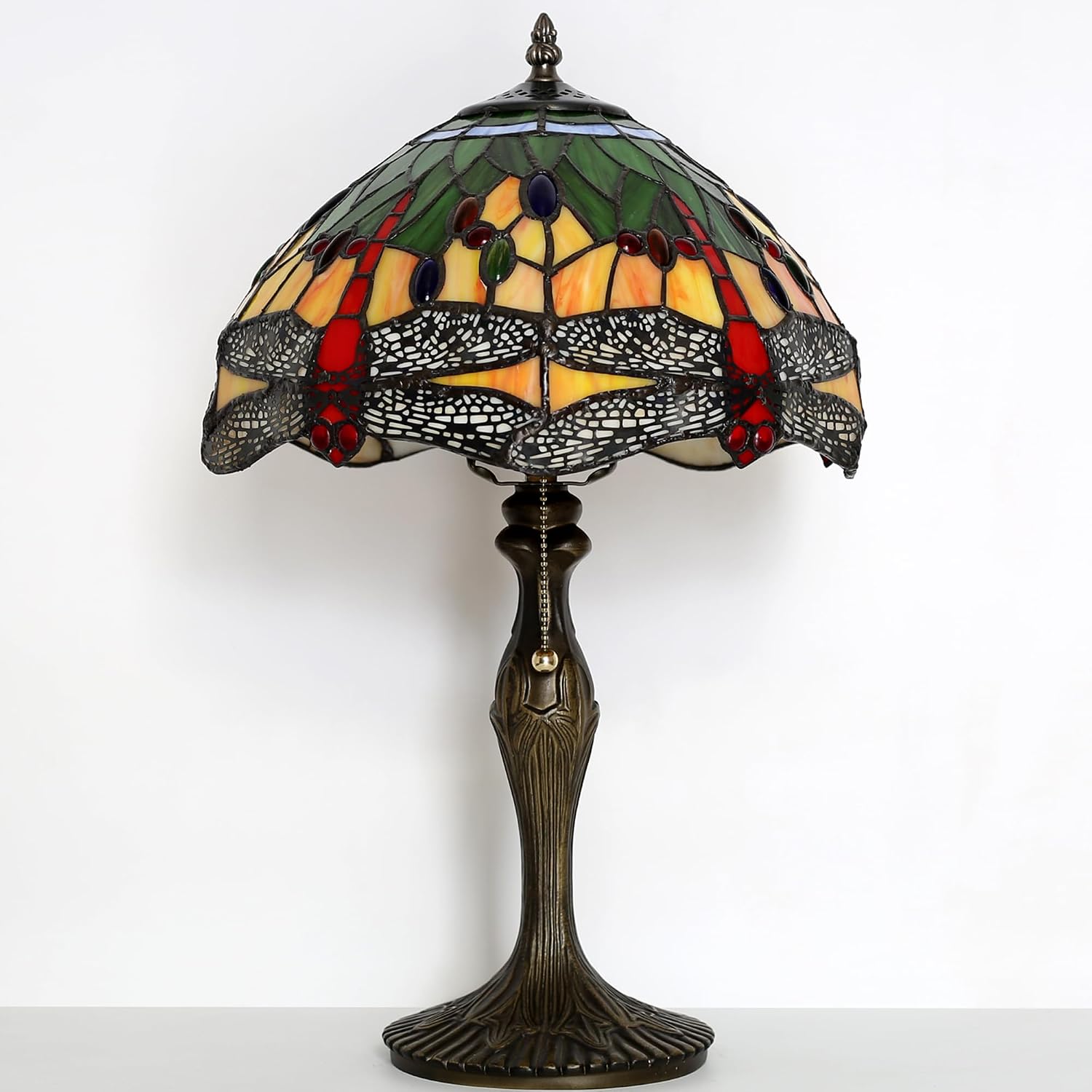 Tiffany Table Stained Glass Table Lamp 12 x 19' Bedside Reading Lamp Yellow Dragonfly Style Decorative Lamp for Desk Living Room Bedroom Office Study Light Decor Gift