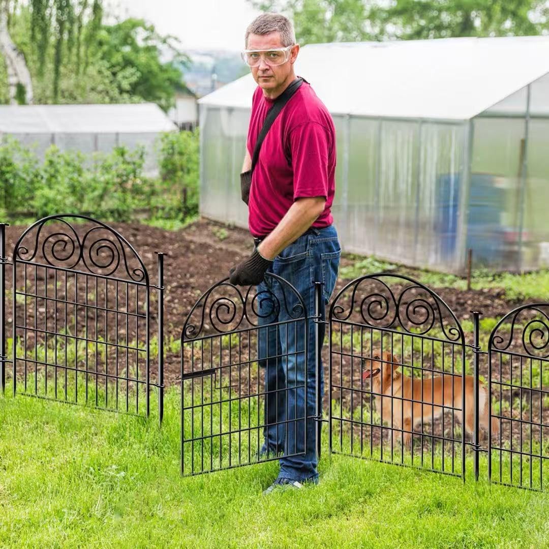 Getlay Tall Garden Fence Animal Barrier with Gate, 36 in(H) 14 Panels Garden Fences and Borders for Dogs, Dog Fence Outdoor for Yard, Total Length 30.6 Ft Metal Temporary Fencing│Patented